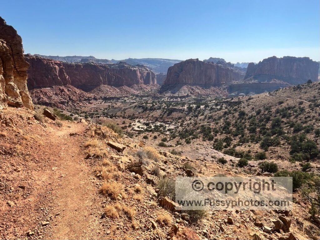 Capitol Reef Backcountry Loop — Chimney Rock Trail view, Lower Spring Canyon left