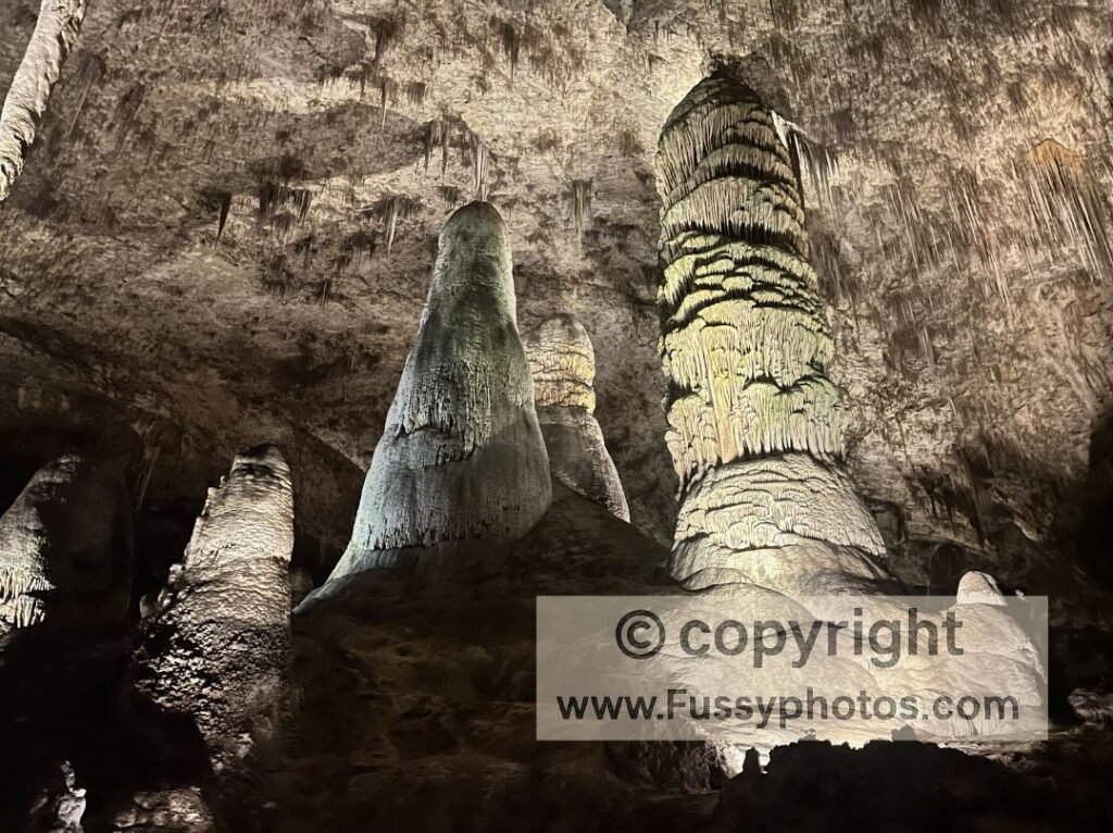 Cave formations Giant Dome and Twin Domes in the Big Room at Carlsbad Caverns National Park.