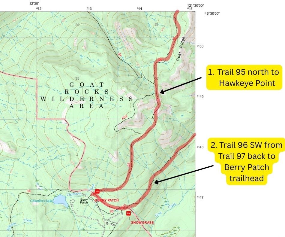 Hiking Goat Rocks Wilderness — annotated trail maps of Goat Rocks Wilderness routes