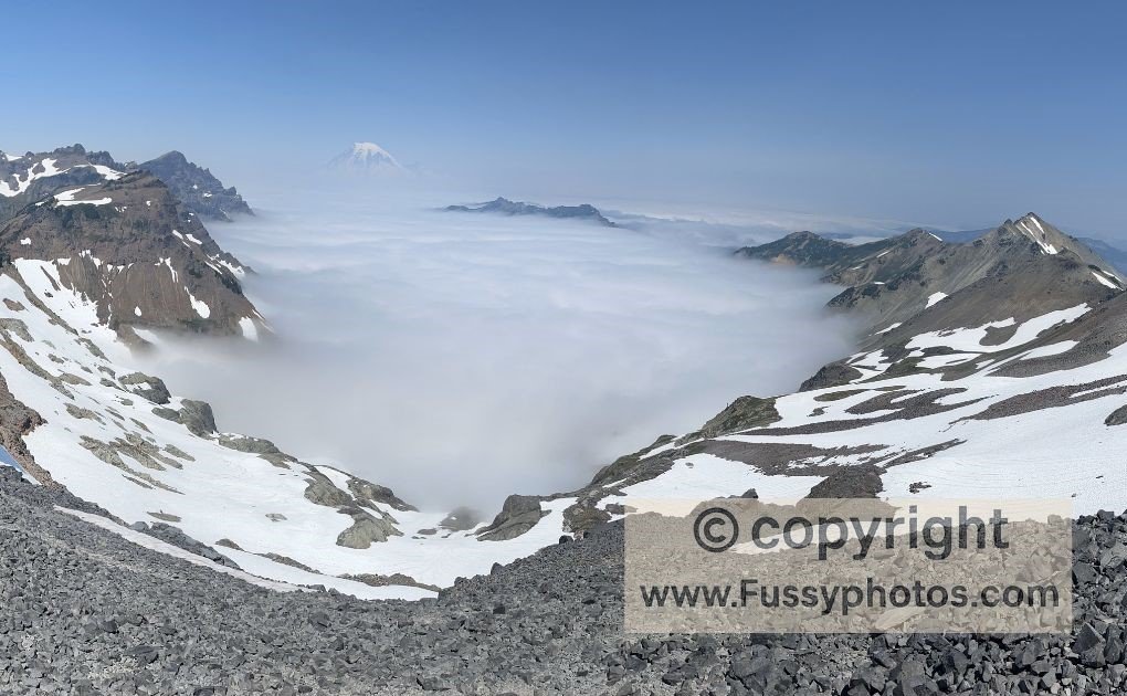 Hiking Goat Rocks Wilderness — Knife’s Edge and Mount Rainier above inverted cloud