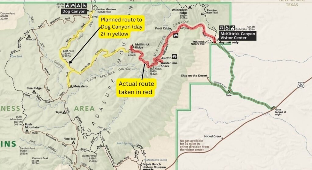 Annotated Trail Map — Guadalupe Mountains National Park