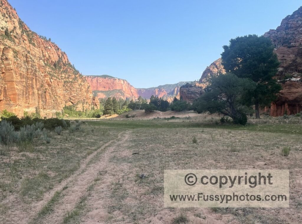 Zion Traverse to Angel’s Landing — shade on Hop Valley Trail, Kolob Canyons backdrop