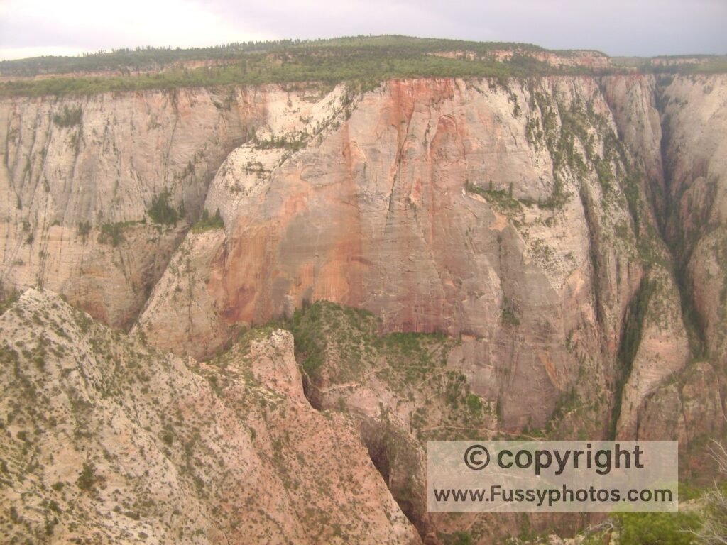Observation Point, Zion National Park — west view with switchbacks, Hidden Canyon