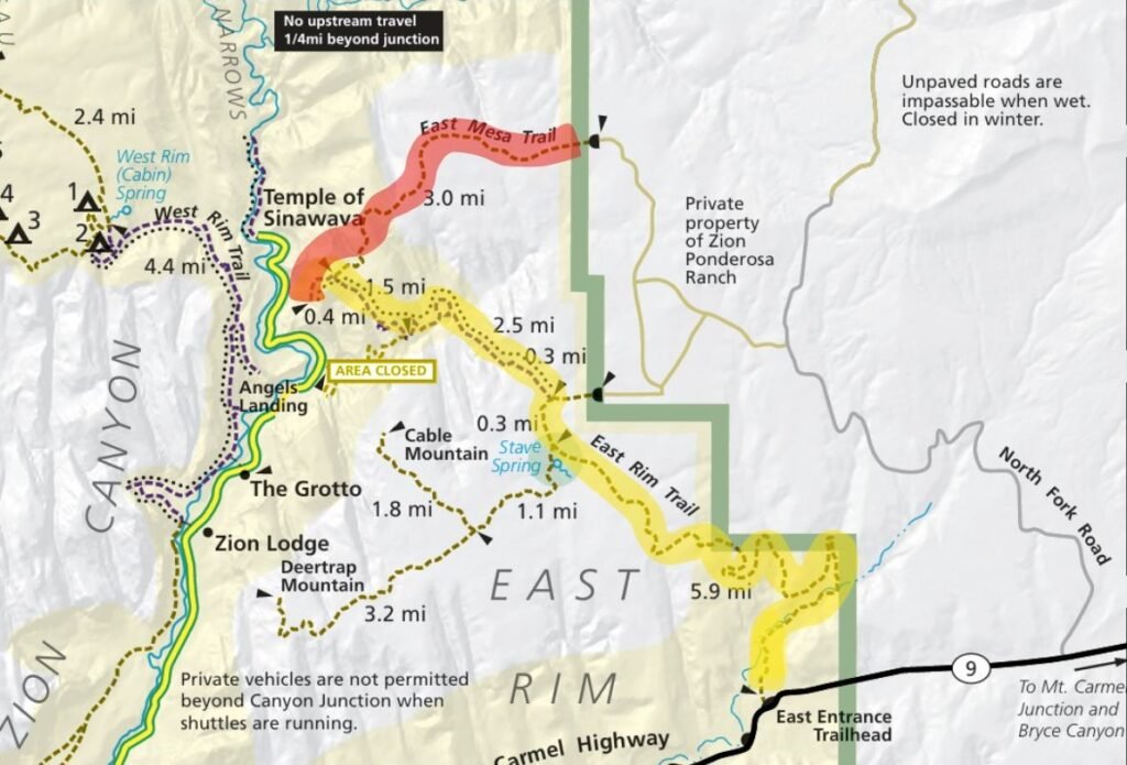 Observation Point, Zion National Park — route map