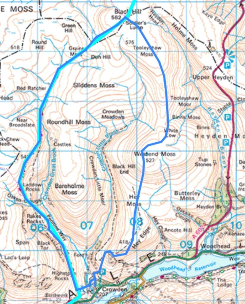 Crowden–Black Hill Pennine Way — route map