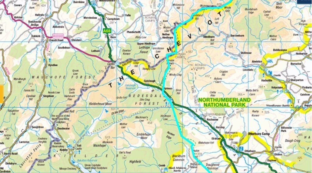 Pennine Way Hadrian’s Wall — route maps Days 13–15 Greenhead to Kirk Yetholm