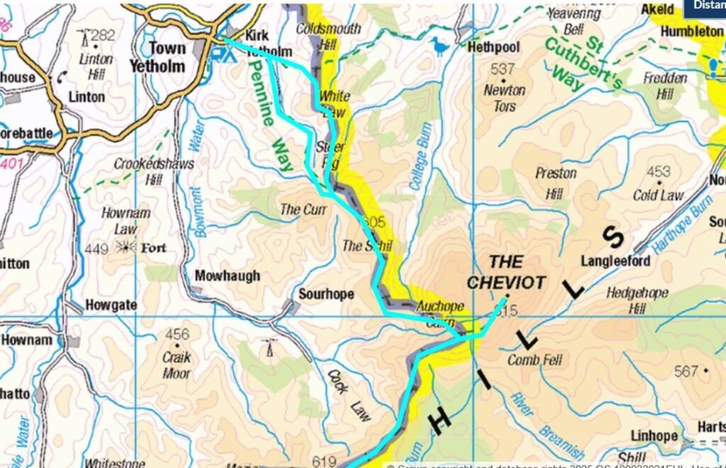 Pennine Way Hadrian’s Wall — route maps Days 13–15 Greenhead to Kirk Yetholm