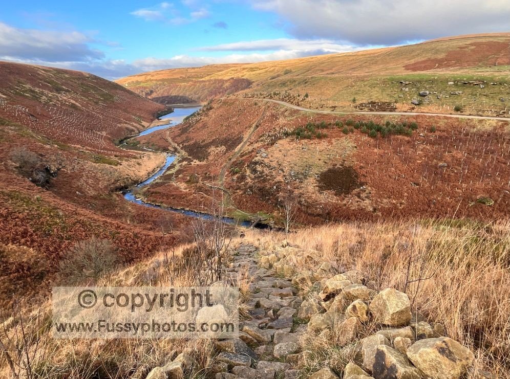 Pennine Way Day 2: Steep, rocky path into Wessenden Brook. Ascent visible on the other side.