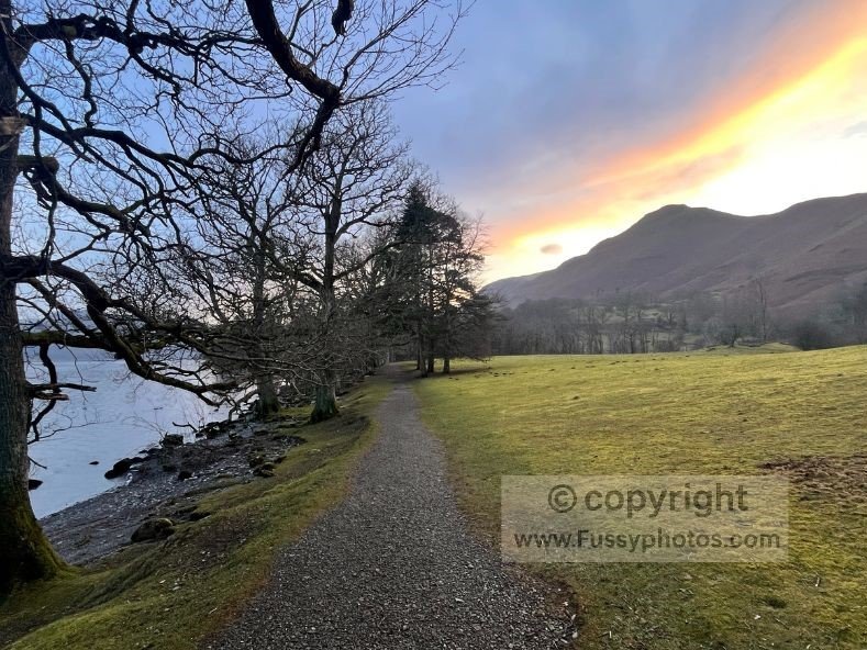 Sunset views of Cat Bells and Derwentwater from the Cumbrian Way