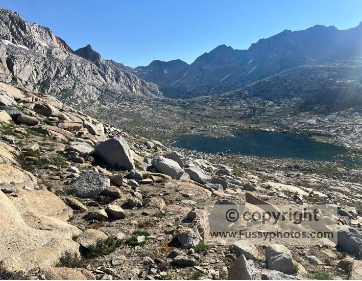 Early‑morning light at Kaweah Gap  on the High Sierra Trail, with sweeping views toward Nine Lakes Basin.
