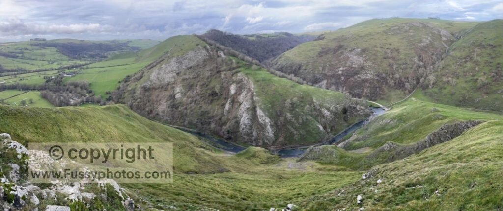 Panoramic views of Dovedale from Thorpe Cloud.