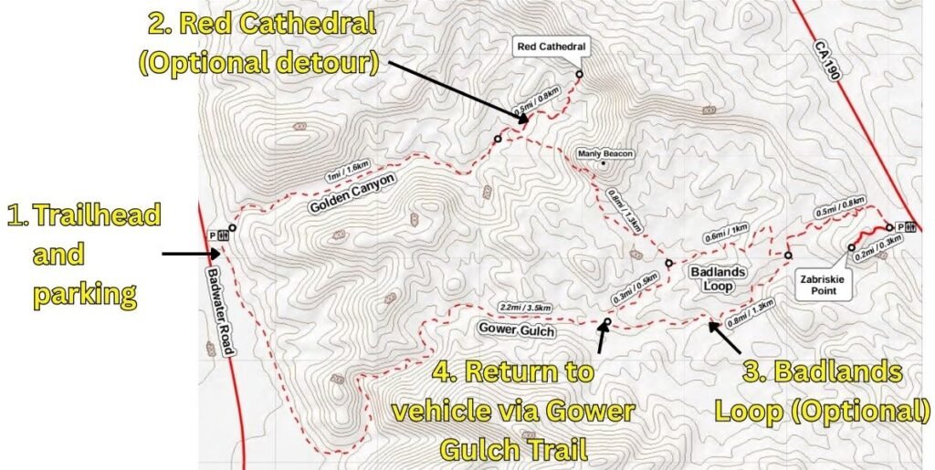 Map: Golden Canyon & Gower Gulch Loop, courtesy of NPS