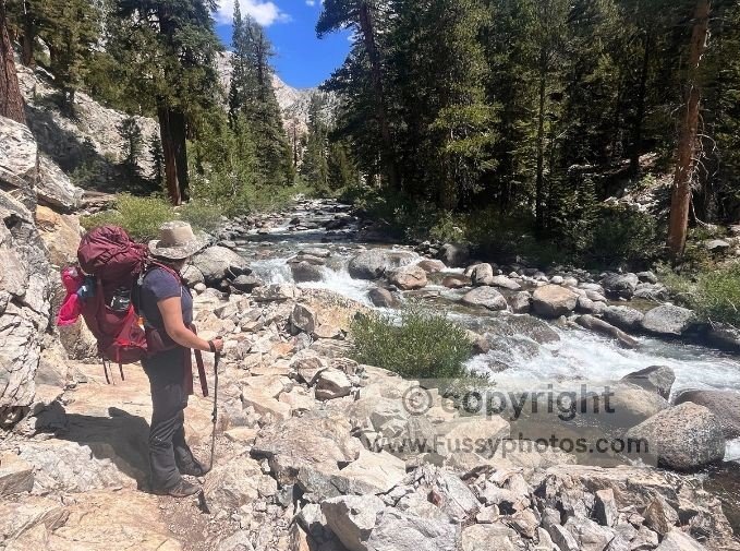 The Piute Canyon Trail finally levels out before the junction with the John Muir Trail, marking the end of a long, wild descent through Piute Canyon.