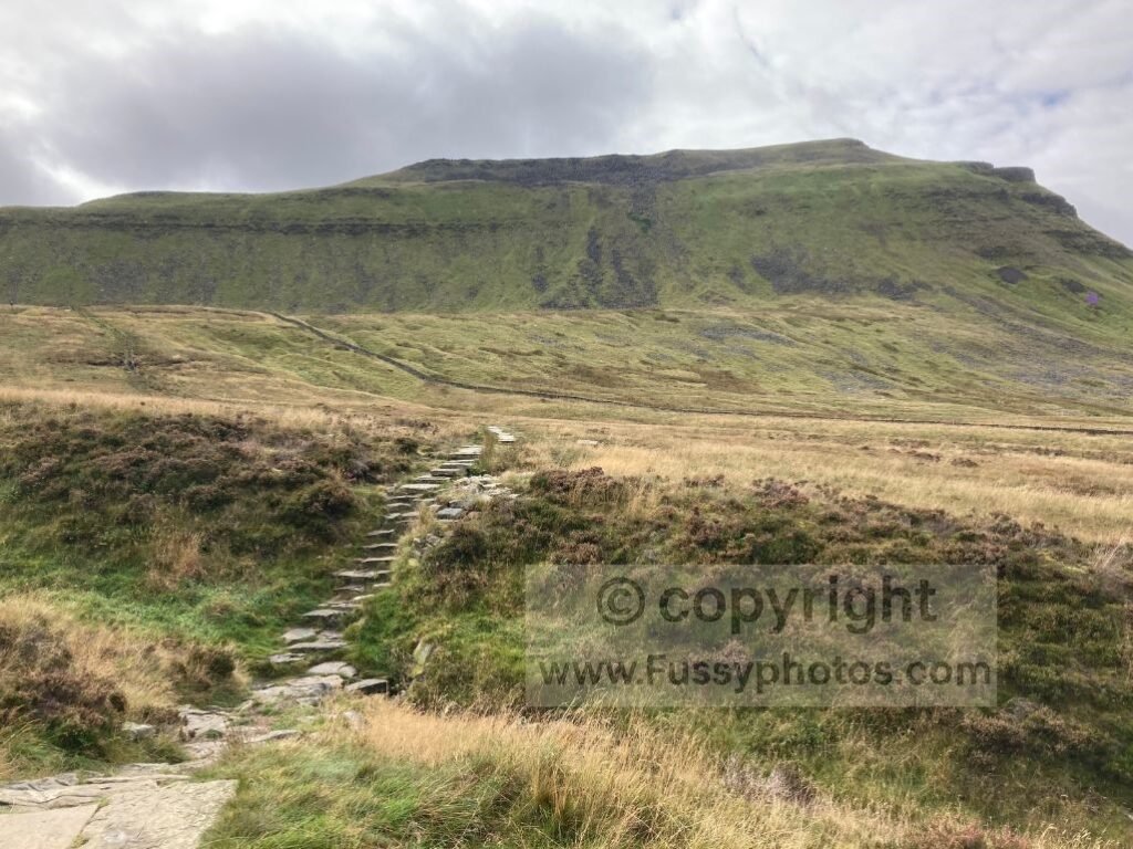 Mid‑descent view looking back up towards Pen‑y‑Ghent, shown here as one of the highlights of Stage 2 in my four‑part Pennine Way split.
