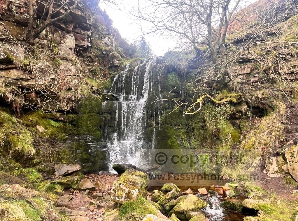 Waterfall in Blackden Brook at the head of the valley, just before the short scramble into the gorge.