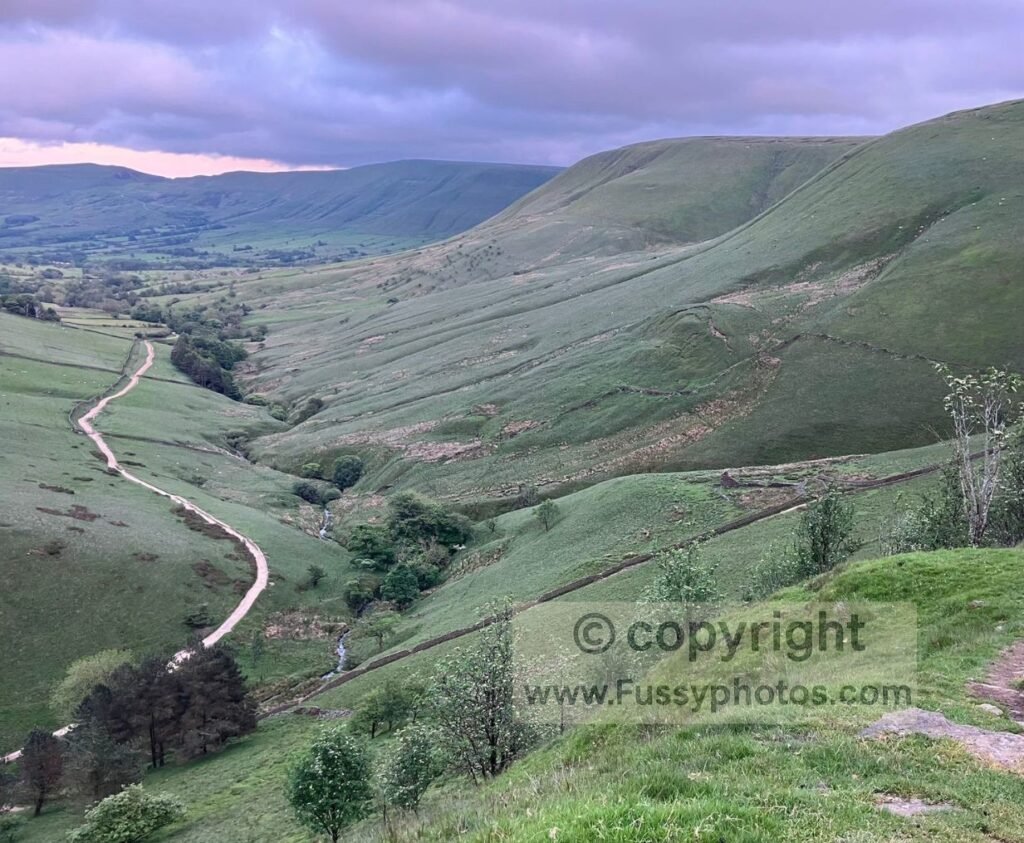 Sunset clouds above Jacob’s Ladder with a clear view down the Vale of Edale.