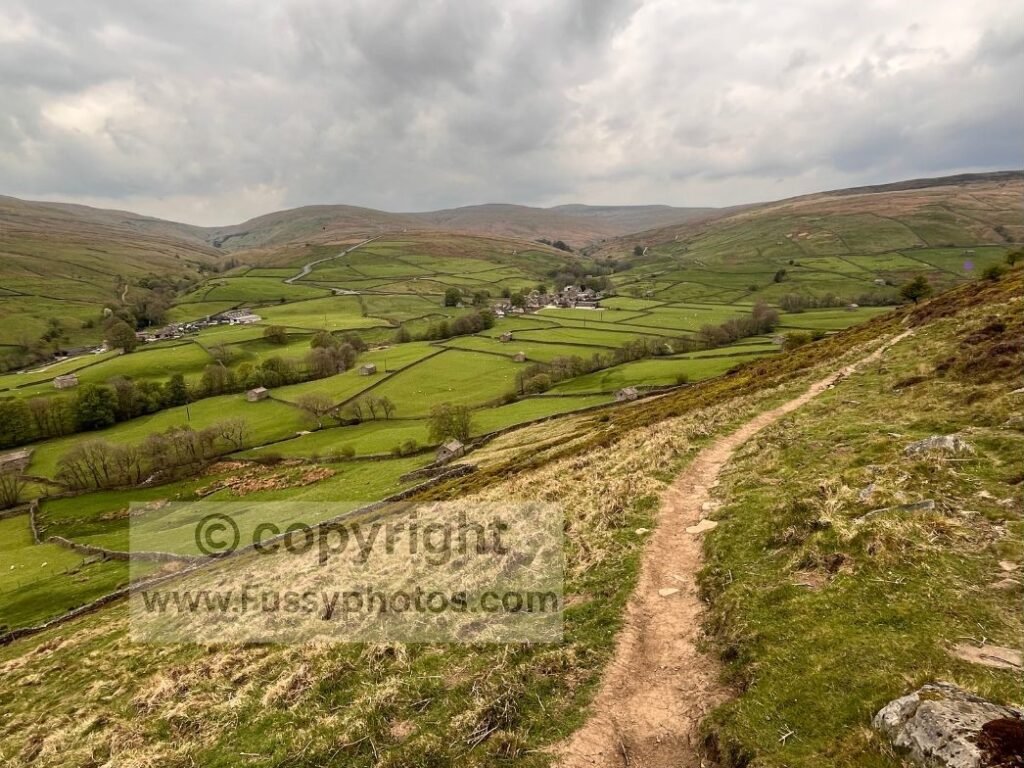 Panorama from the 400‑metre ascent above Thwaite, looking towards Great Shunner Fell and the valley below.