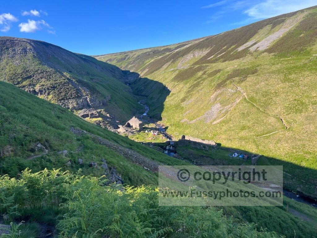 Coast to Coast mining view — hillside view looking back towards Blakethwaite Mine in Gunnerside Gill.