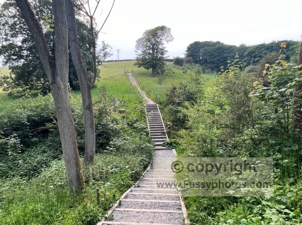 Uphill steps approaching South Cave on the Wolds Way, showing the gentle climb at the end of Day 1.