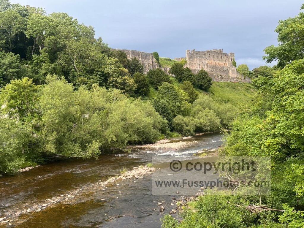 Richmond Castle above the River Swale on the Coast to Coast path in North Yorkshire.