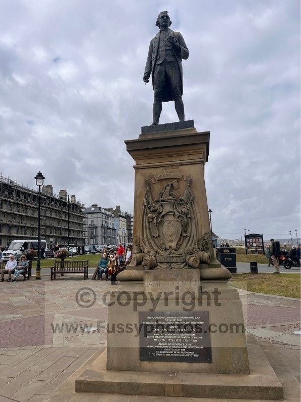 Captain Cook Memorial above Whitby Harbour, photographed from the Cleveland Way during a brief stop away from the crowds.