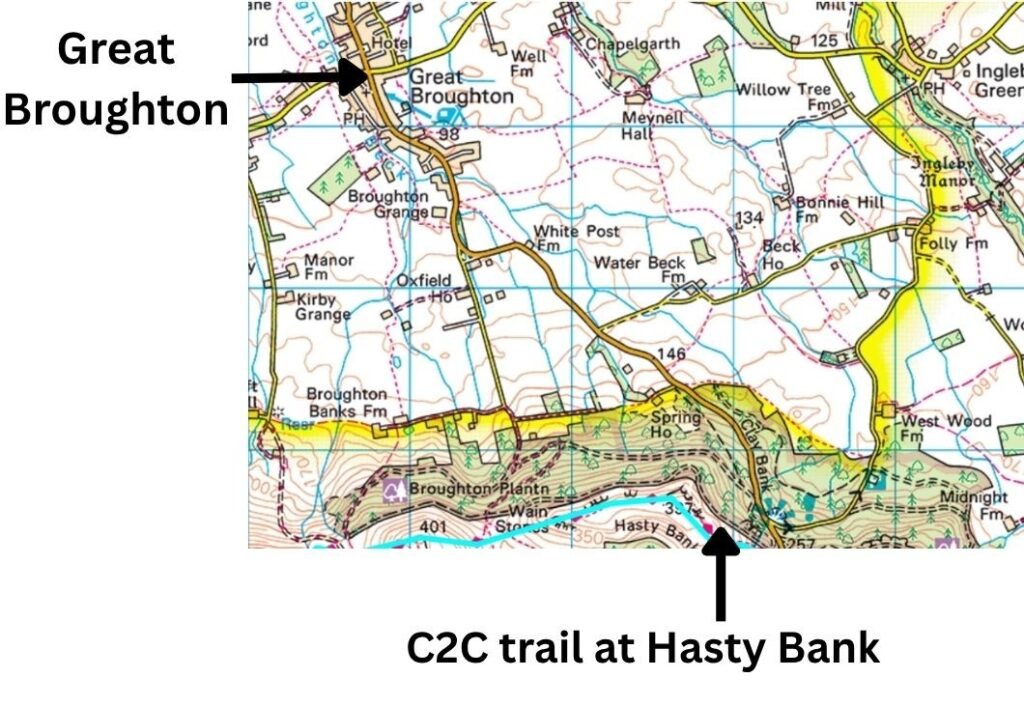 Great Broughton bus link — Great Broughton labelled with 80/89 bus route to Northallerton.


