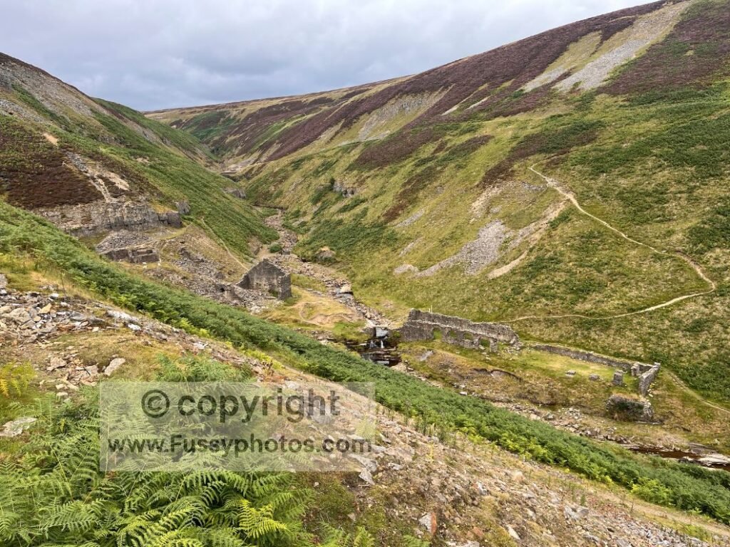 Gunnerside Gill mining heritage — old mining buildings on the eastern side of Gunnerside Gill.

